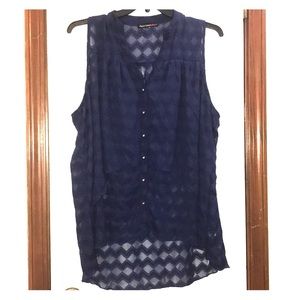 Navy Button-up Sleeveless Blouse